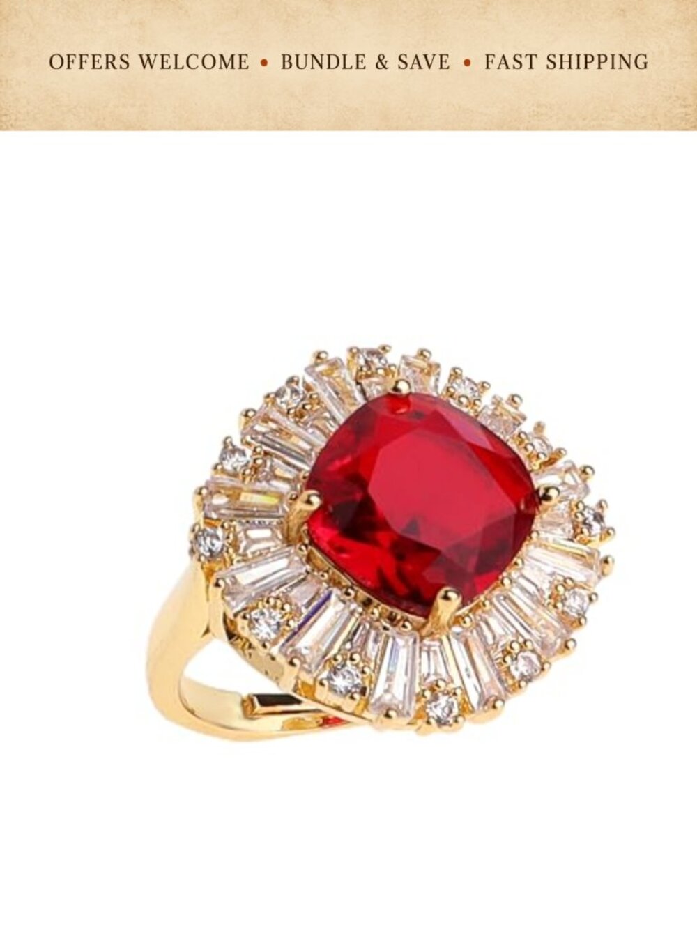 Gold Plated Statement Ring Adjustable Cubic Zirconia Halo Bridal Jewelry